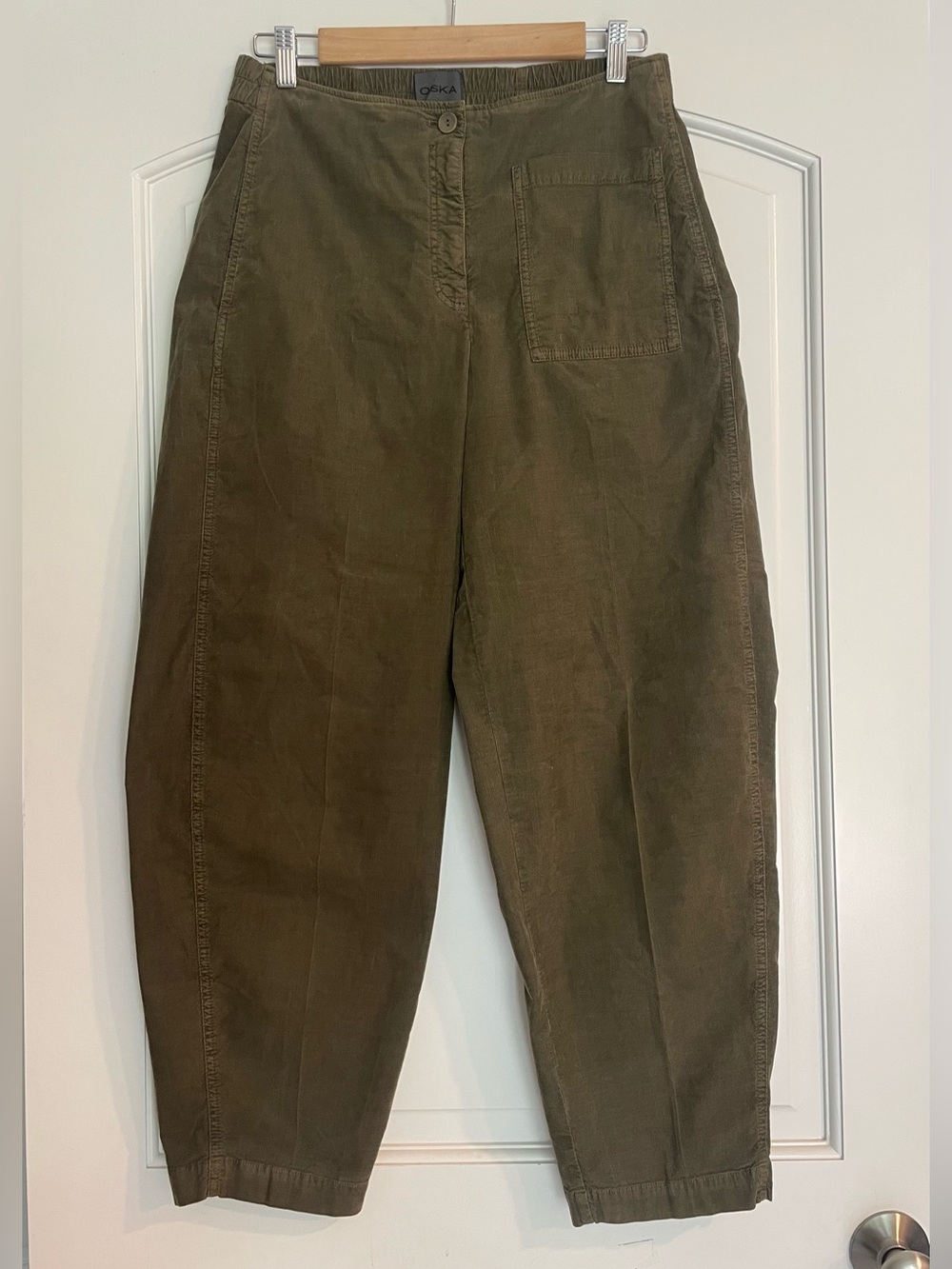 OSKA Women's Olive Green Corduroy Cropped Relaxed Tapered Pant Trousers Size 1